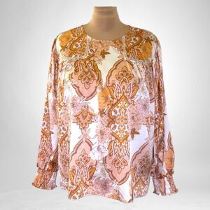 FATE Curve Paisley Satin Long Sleeve Blouse, NEW! Size 2X